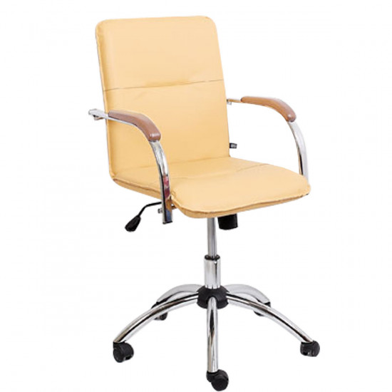Кресло офисное Samba GTP CHR61 V-17 1.007 кожзам бежевый, подлокотник бук, крестовина хром (box-2)