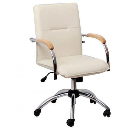 Кресло офисное Samba GTP CHR61 V-18 1.007 кожзам топленое молоко, подлокотник бук, крестовина хром (box-2)
