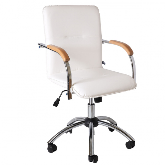 Кресло офисное Samba GTP CHR61 V-01 1.007 кожзам белый, подлокотник бук, крестовина хром (box-2)