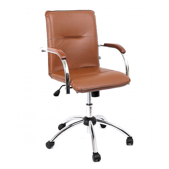 Кресло офисное Samba GTP CHR61 V-19 1.031 кожзам коричневый, подлокотник орех, крестовина хром (box-2)