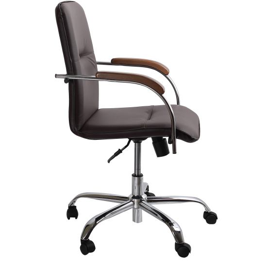Кресло офисное Samba GTP CHR61 V-03 1.031 кожзам темно-коричневый, подлокотник орех, крестовина хром (box-2)