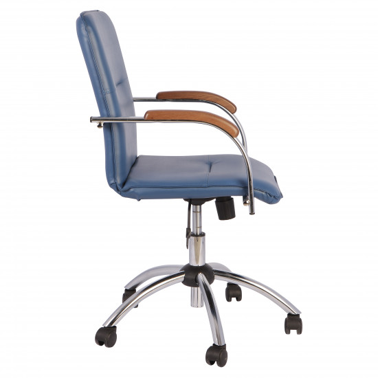 Кресло офисное Samba GTP CHR61 V-15 1.007 кожзам синий, подлокотник бук, крестовина хром (box-2)