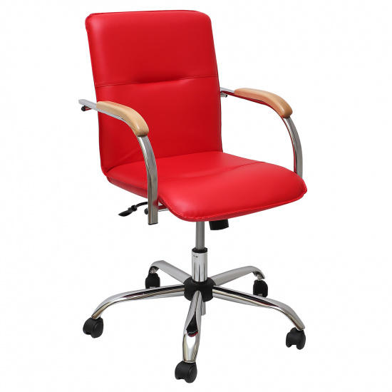 Кресло офисное Samba GTP (comfort) V-27 1.007 кожзам красный, подлокотник бук, крестовина хром (box-2)