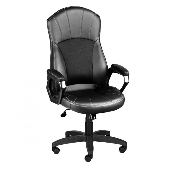 Кресло руководителя Сатурн кожзам черный, TW сетка черная  (ультра)