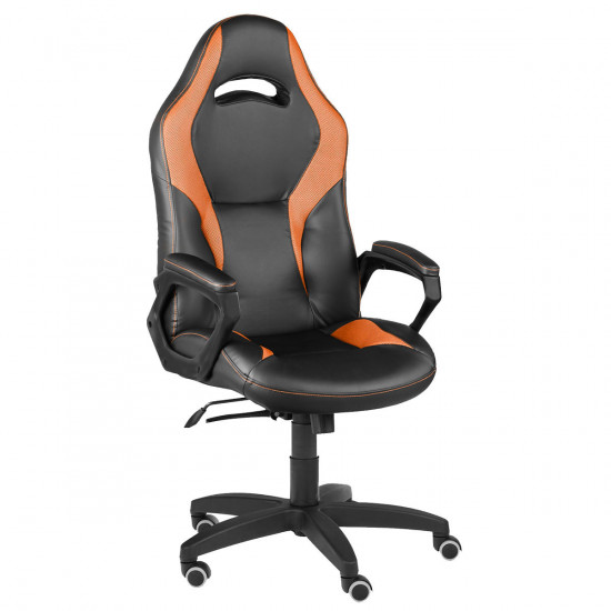 Кресло игровое Конкорд кожзам черный, ткань TW оранж (ультра)