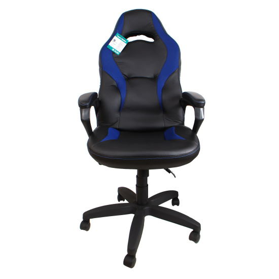 Кресло игровое Конкорд кожзам черный, ткань TW син (ультра)