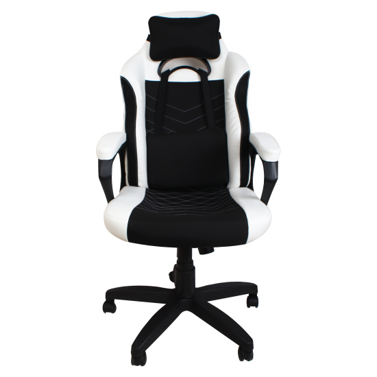 Кресло игровое Морган кожзам белый, ткань TW черная (ультра)