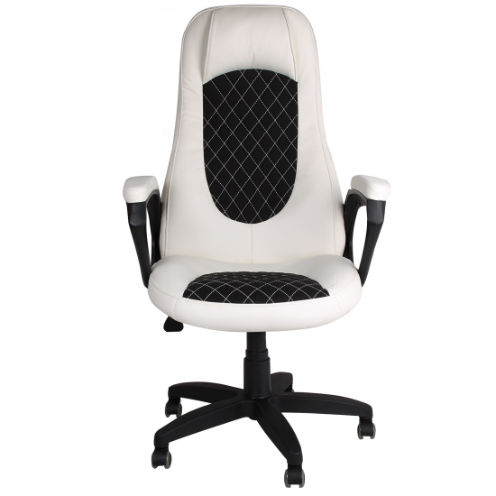 Кресло игровое Гелакси кожзам белый, ткань черная (ультра)