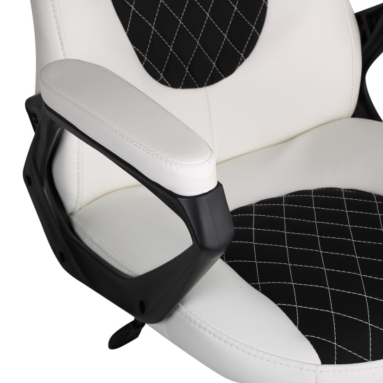 Кресло игровое Гелакси кожзам белый, ткань черная (ультра)