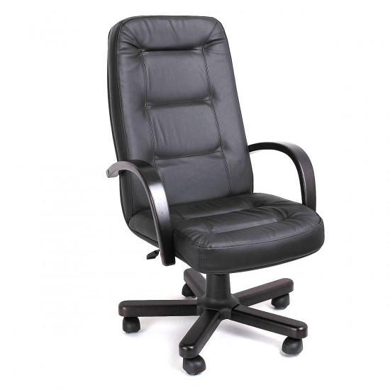 Кресло руководителя Idra К S4 Н7 кожа черная, подлокотник венге
