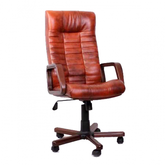 Кресло руководителя Atlanta K 1609/77 Н5 кожа коричневая, подлокотник орех