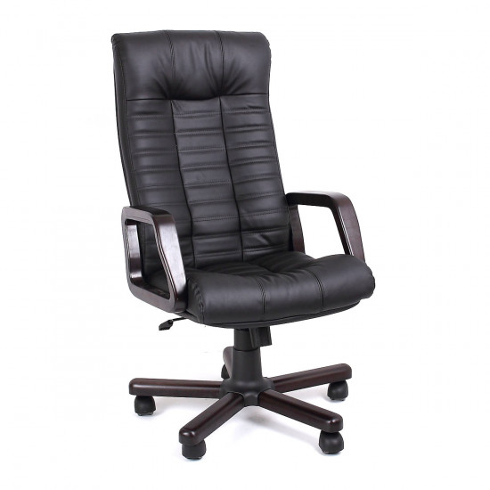 Кресло руководителя Atlanta K S4 Н7 кожа черная, подлокотник венге