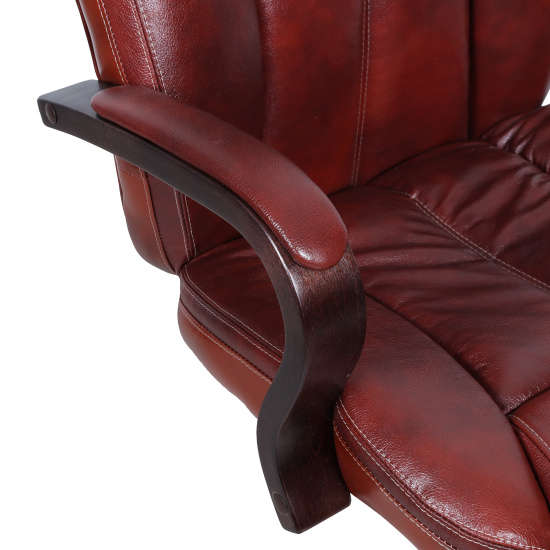 Кресло руководителя Алекс Экстра, Кантри 1.031, кожа коричневая, подлокотник орех с накладками, МТГ