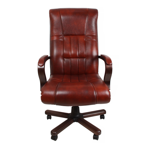 Кресло руководителя Бостон Экстра, Кантри 1.031, кожа коричневая, подлокотник орех с накладками, МБ