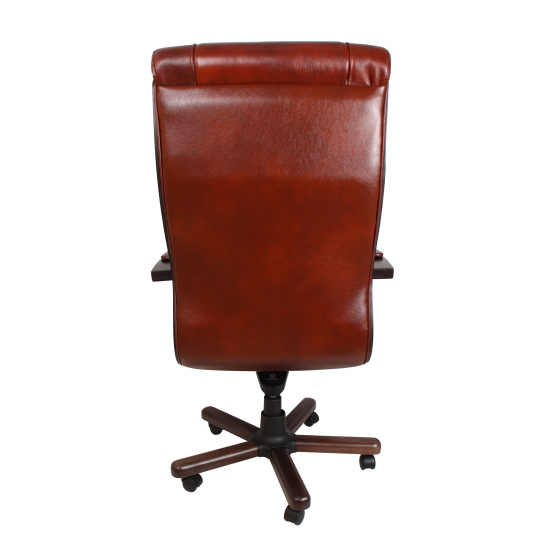 Кресло руководителя Бостон Экстра, Кантри 1.031, кожа коричневая, подлокотник орех с накладками, МБ