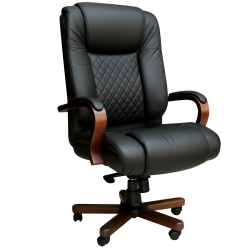 Кресло руководителя Аристократ Экстра, Кантри 1.031, кожа черная, подлокотник орех с накладками, МБ