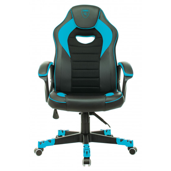 Кресло игровое Zombie Game16 кожзам черный, ткань голубая