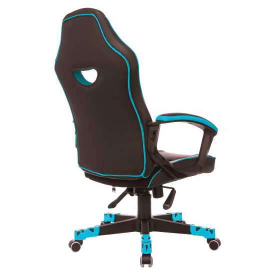 Кресло игровое Zombie Game16 кожзам черный, ткань голубая