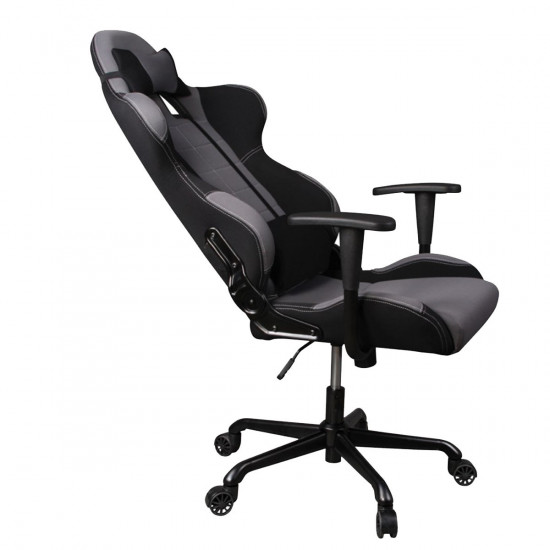 Кресло игровое 771 Grey+Black ткань серо-черная, 2 подушки, крестовина металл