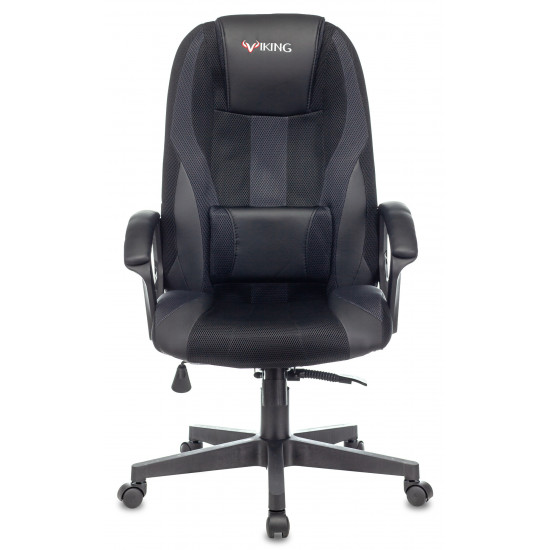 Кресло игровое Viking-9/Black ткань серо-черная кожзам черный