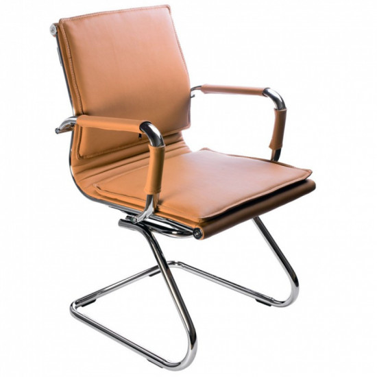 Конференц-кресло CH-993-Low-V/camel кожзам песочный, низкая спинка, полозья хром
