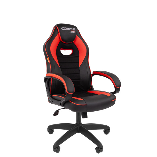 Кресло игровое СН Game 16 кожзам черно-красный, Tw черная