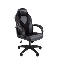 Кресло игровое СН Game 17 кожзам черно-серый , ткань Tw черная