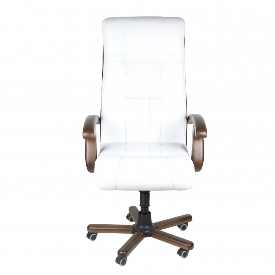 Кресло руководителя Венген GL-700 Madras 1003 кожа/кожзам белый, дерево орех