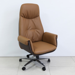 Кресло руководителя Офис Система 003, Dark Brown 10-Back/Light Brwon 29-Face, кожзам коричнево-черный, крестовина хром Fiorenzo