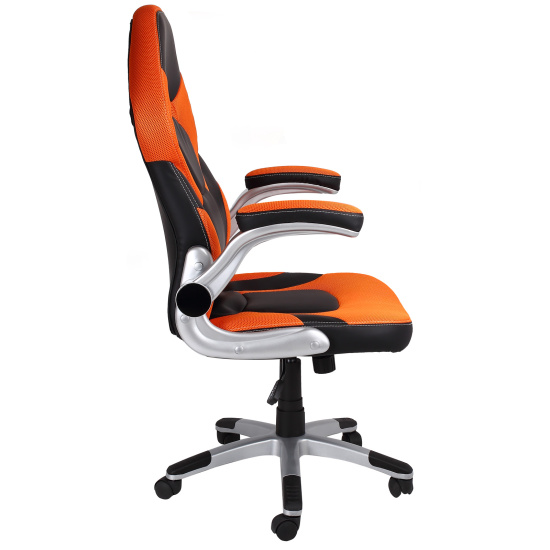Игровое кресло Офис Система 051, Black+orange, кожзам, ткань черно-оранжевый, Fiorenzo