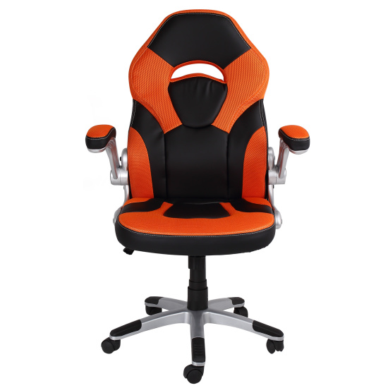 Игровое кресло Офис Система 051, Black+orange, кожзам, ткань черно-оранжевый, Fiorenzo