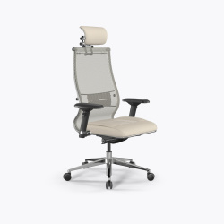 Кресло руководителя Samurai SL-3 сетка/экокожа Infinity Easy Clean, молочный 20.3.5.109