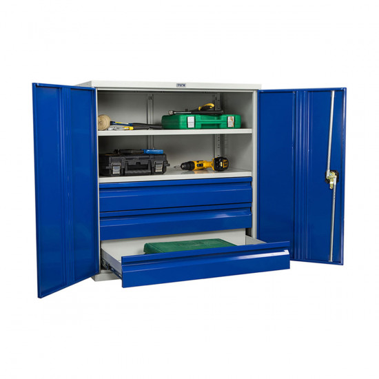 Шкаф инструментальный ТС-1095 1000*950*500 (2 полки, 3 ящика), серо-синий